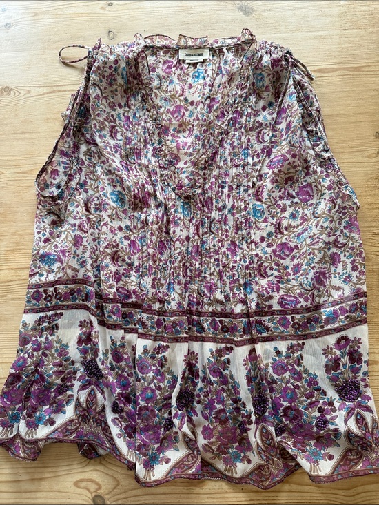 Zadig & Voltaire Tops - Zadig & Voltaire Purple Cream Floral Pintuck top